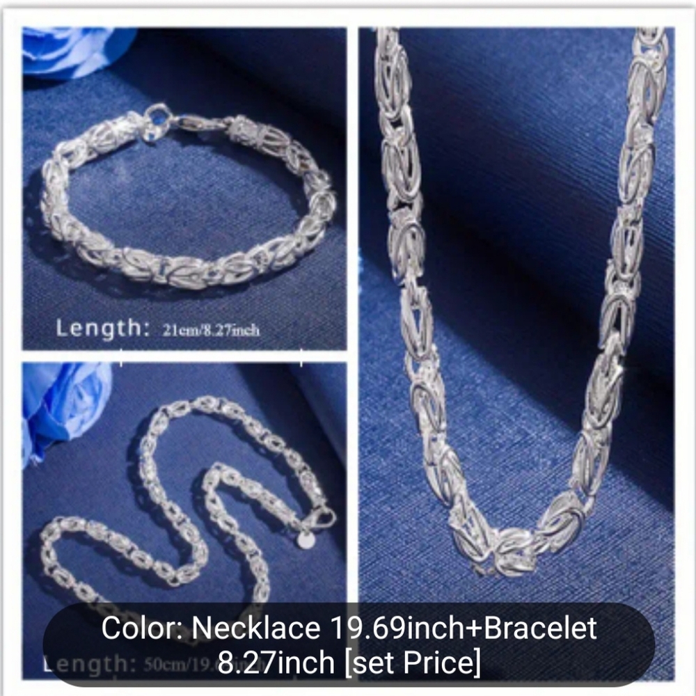 This set of necklace and bracelet is made of elegant sterling silver 925